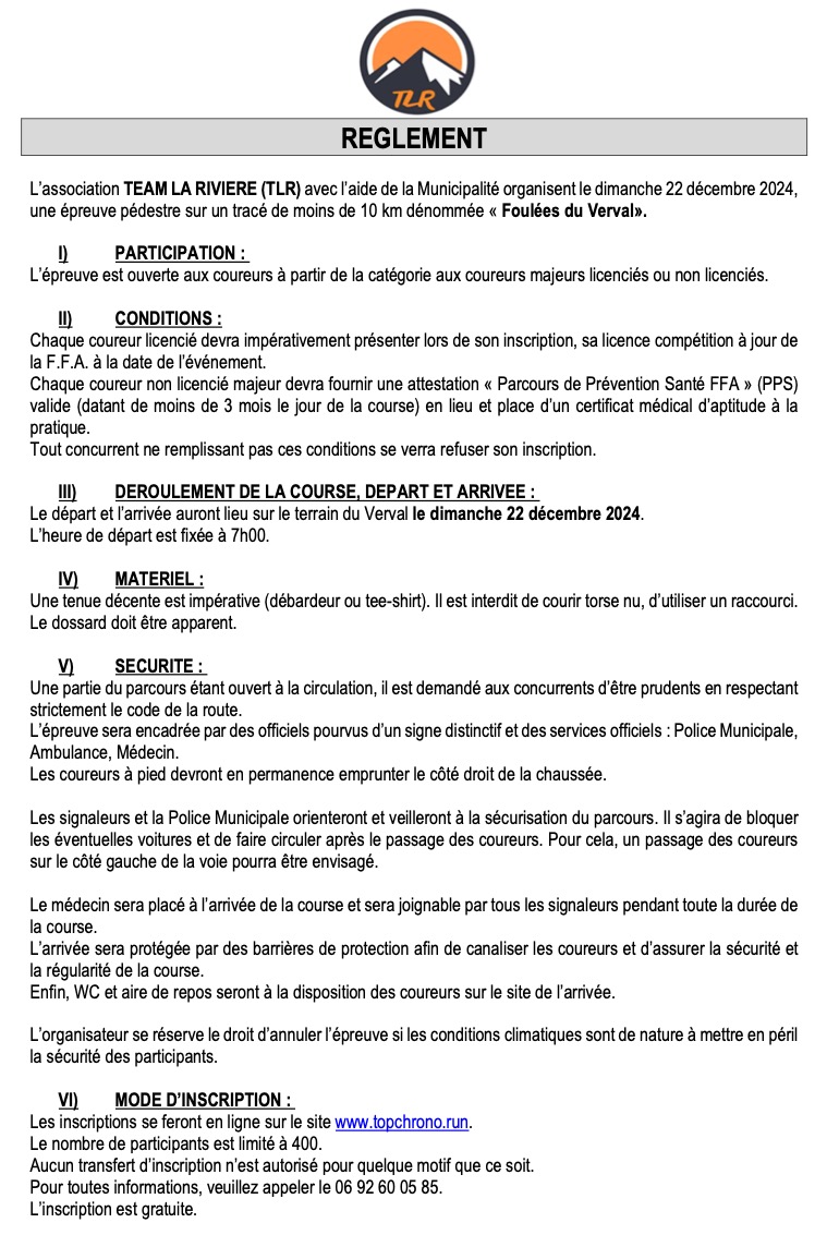 REGLEMENT Foulees du Verval 22.12.24
