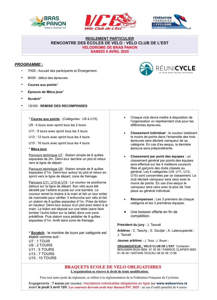 REGLEMENT Ecole de Velo Bras Panon VCE