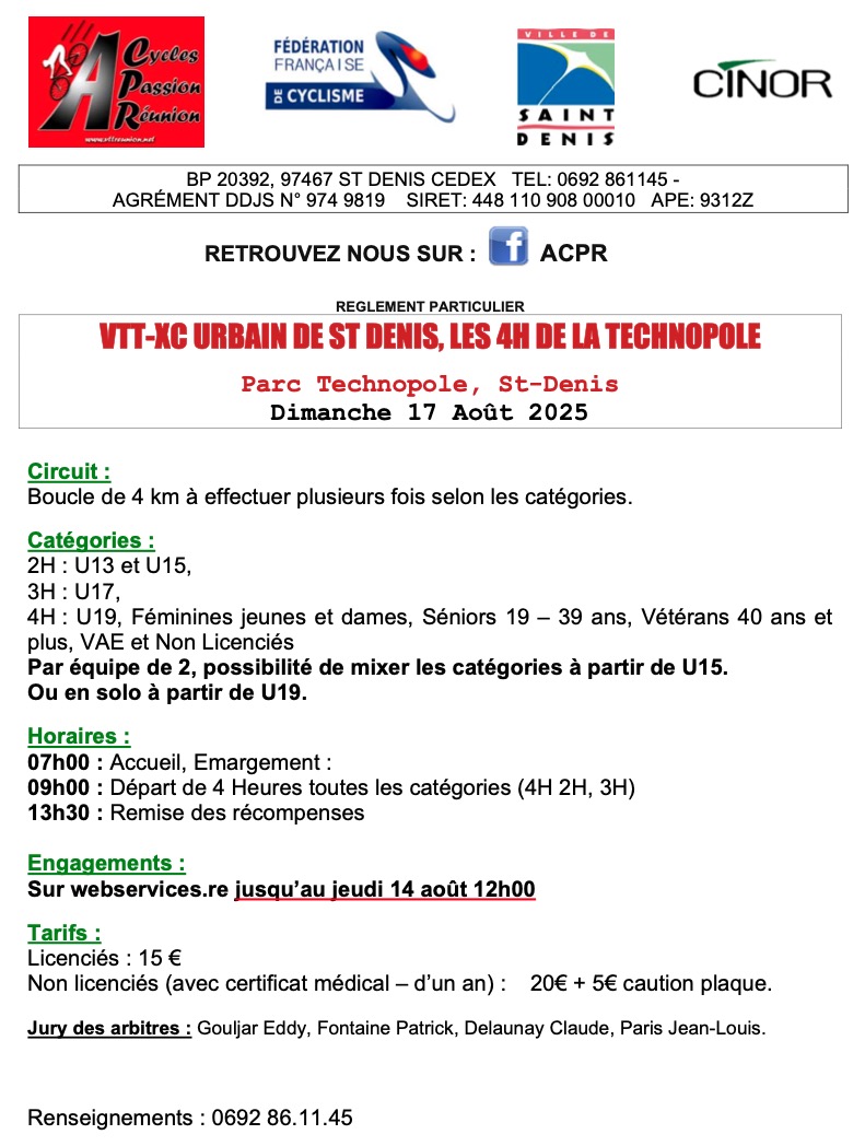 REGLEMENT VTT XC Urbain St Denis 4H Technopole ACPR