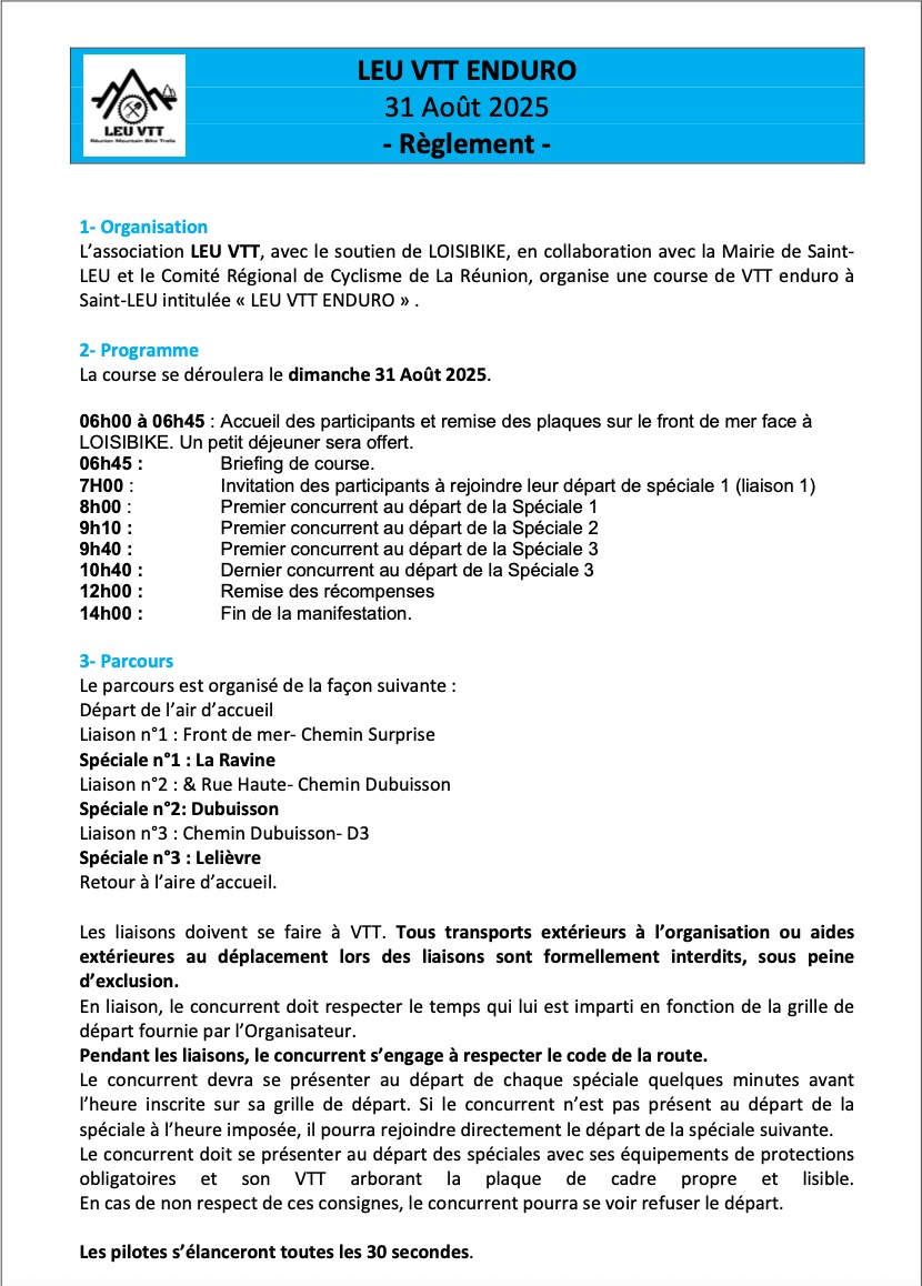 REGLEMENT LEU VTT ENDURO 2025