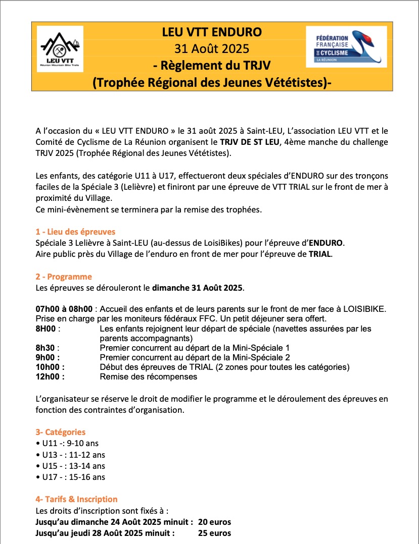REGLEMENT LEU VTT ENDURO 2025