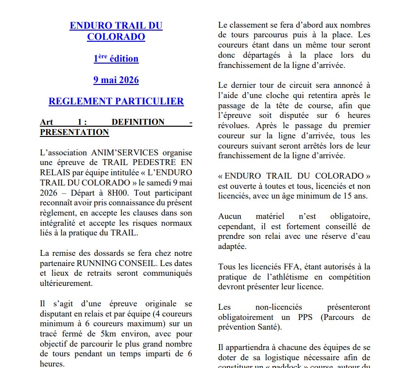 REGLEMENT Enduro Trail Colorado