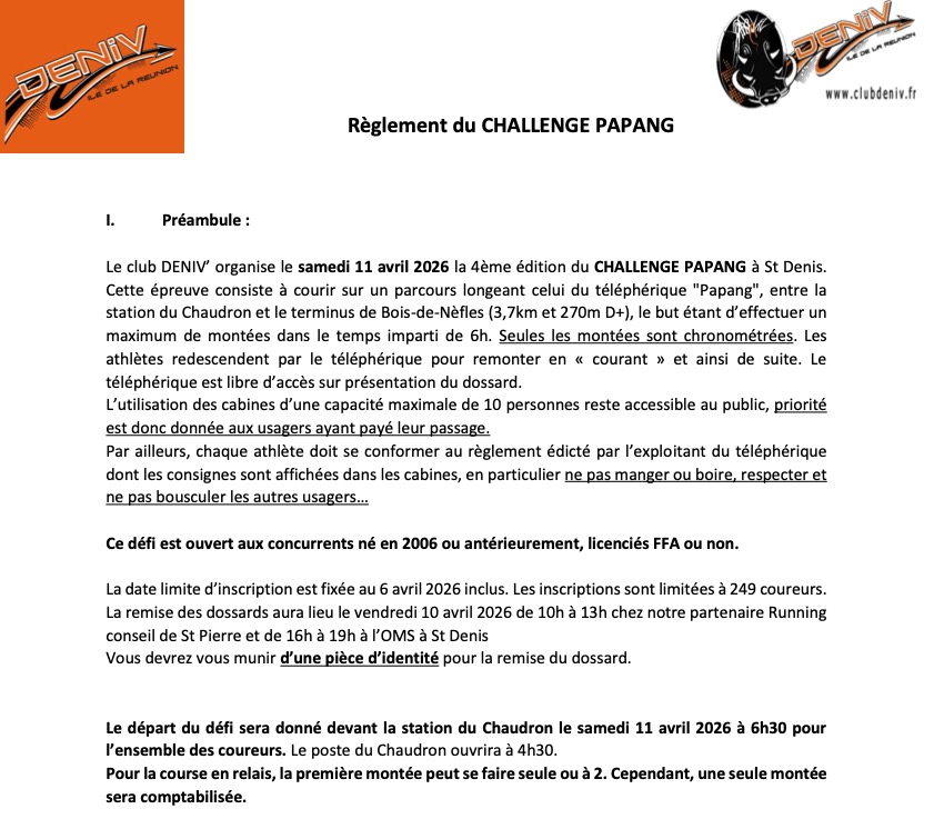 REGLEMENT Challenge Papang Deniv 2026