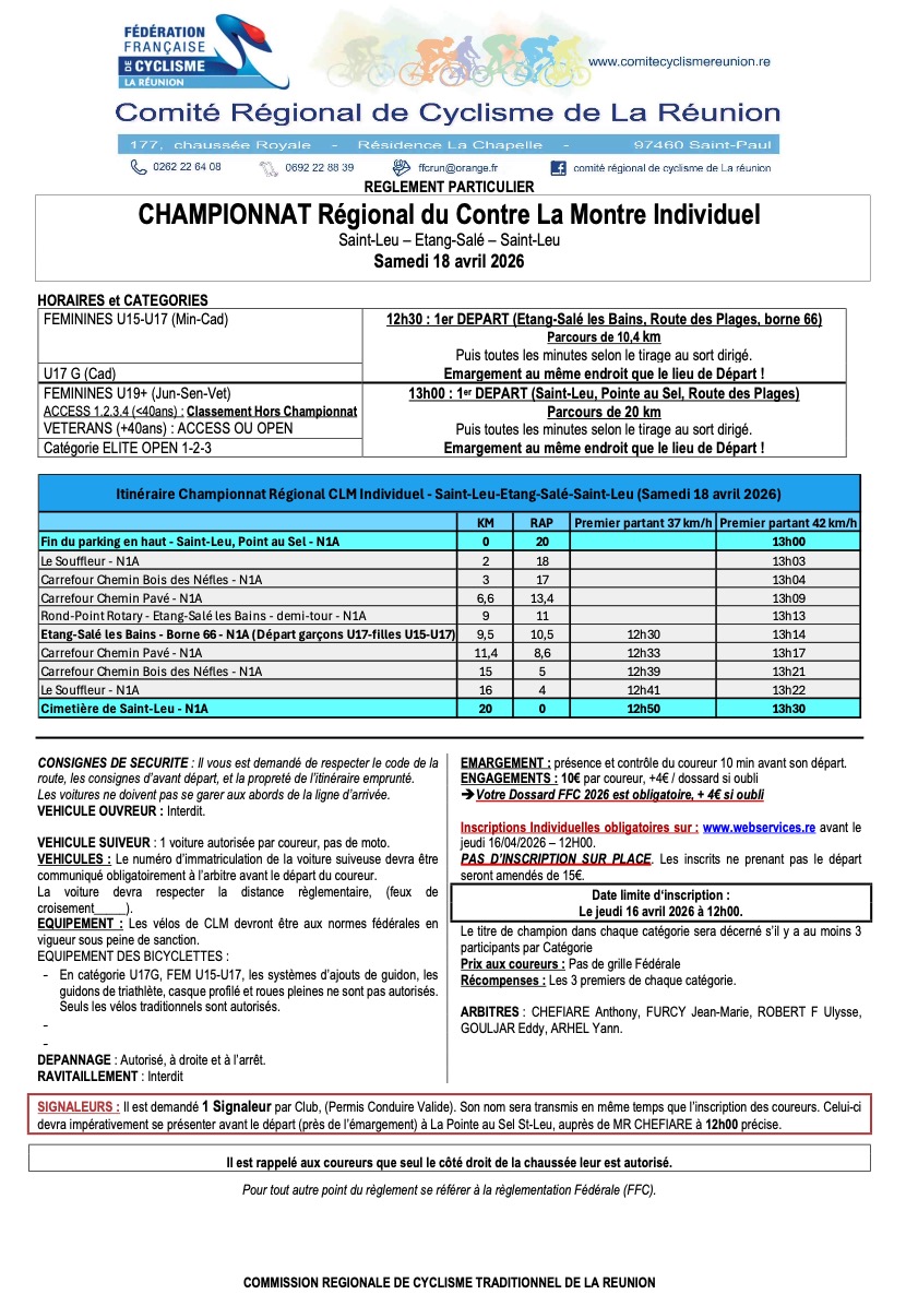 REGLEMENT Championnat Regional CLMI CRCR