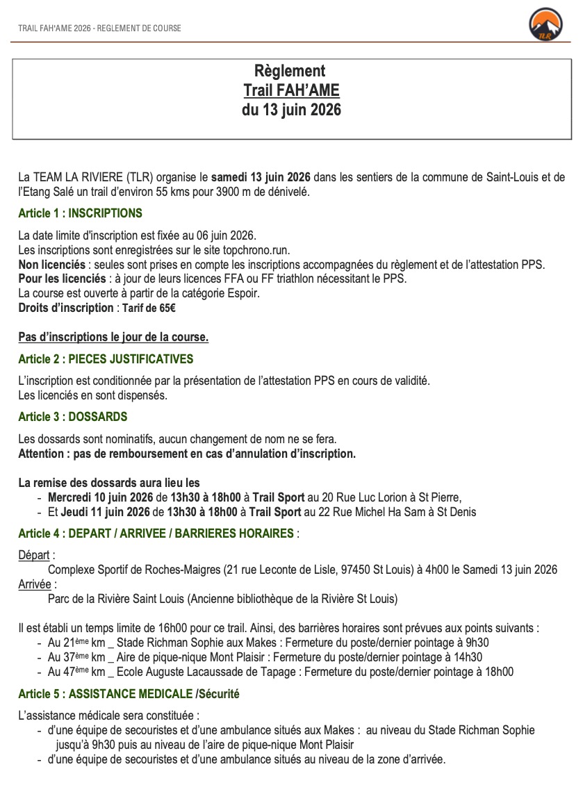 REGLEMENT Trail Fah Ame TLR