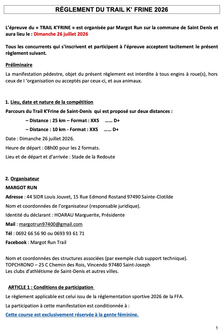 Reglement Trail Kfrines 2026